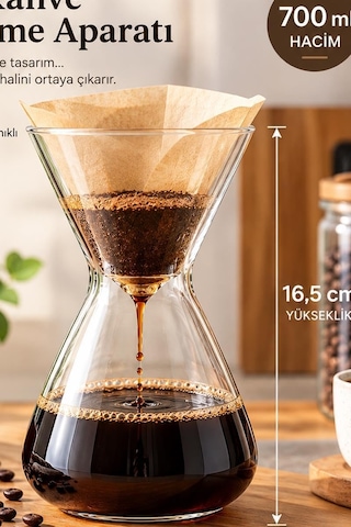 Tr Borosilikat Cam Kahve Demleyici Dripper Kahve Demleme Caraf 700ml
