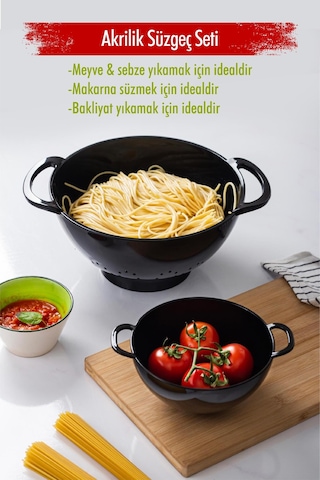 Akrilik Siyah 2 Li Süzgeç Seti Makarna & Pirinç Süzgeci Diğer