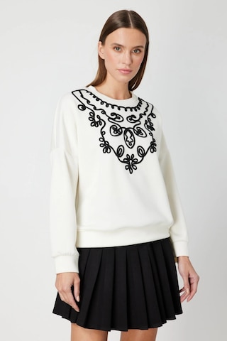 On Fashion Kadın Yakası İşlemeli Ekru Sweatshirt 66357 Ekru