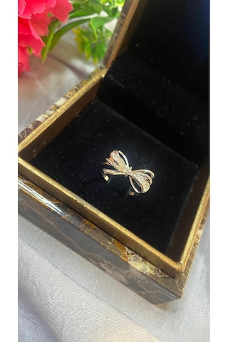 Fiyonk Taşlı Ayarlanabilir Gümüş Renk Çelik Yüzük Gold - Gümüş