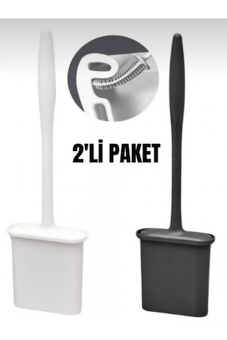 2 Li Set Tuvalet Fırçası Siyah & Beyaz Silikon, Bükülebilir Ve Pratik Wc/klozet Fırçası Siyah - Beyaz