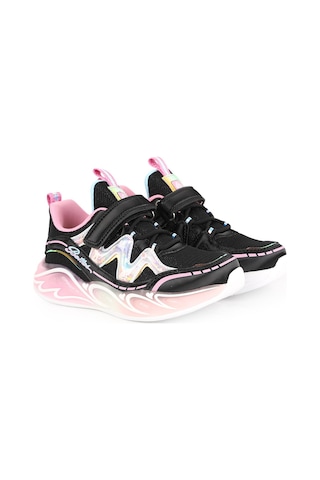 Pepino Kız Çocuk Spor Ayakkabı Hologram Pullu Cırt Cırtlı Esnek Lastik Bağcıklı Hafif Kalın Işıklı Taban Sneaker 2198 Siyah