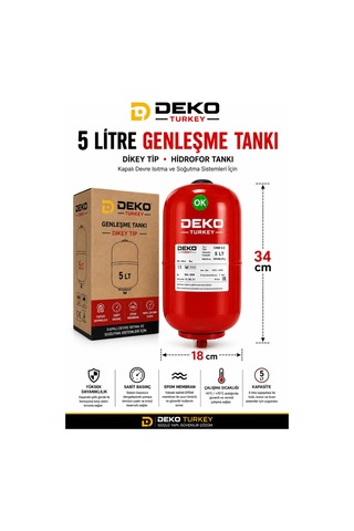 Deko Dkt5lte 5 Lt Genleşme Tankı Epdm Membranlı Profesyonel Hidrofor Tankı 6 Bar Dikey Tip