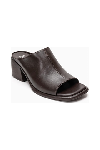 Luvishoes Sorex Kahverengi Cilt Hakiki Deri Kadın Kalın Topuklu Terlik