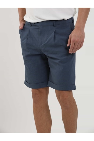Dufy Indigo Erkek Slim Fit Gofre Desenli Short - 104682-Indigo İndigo