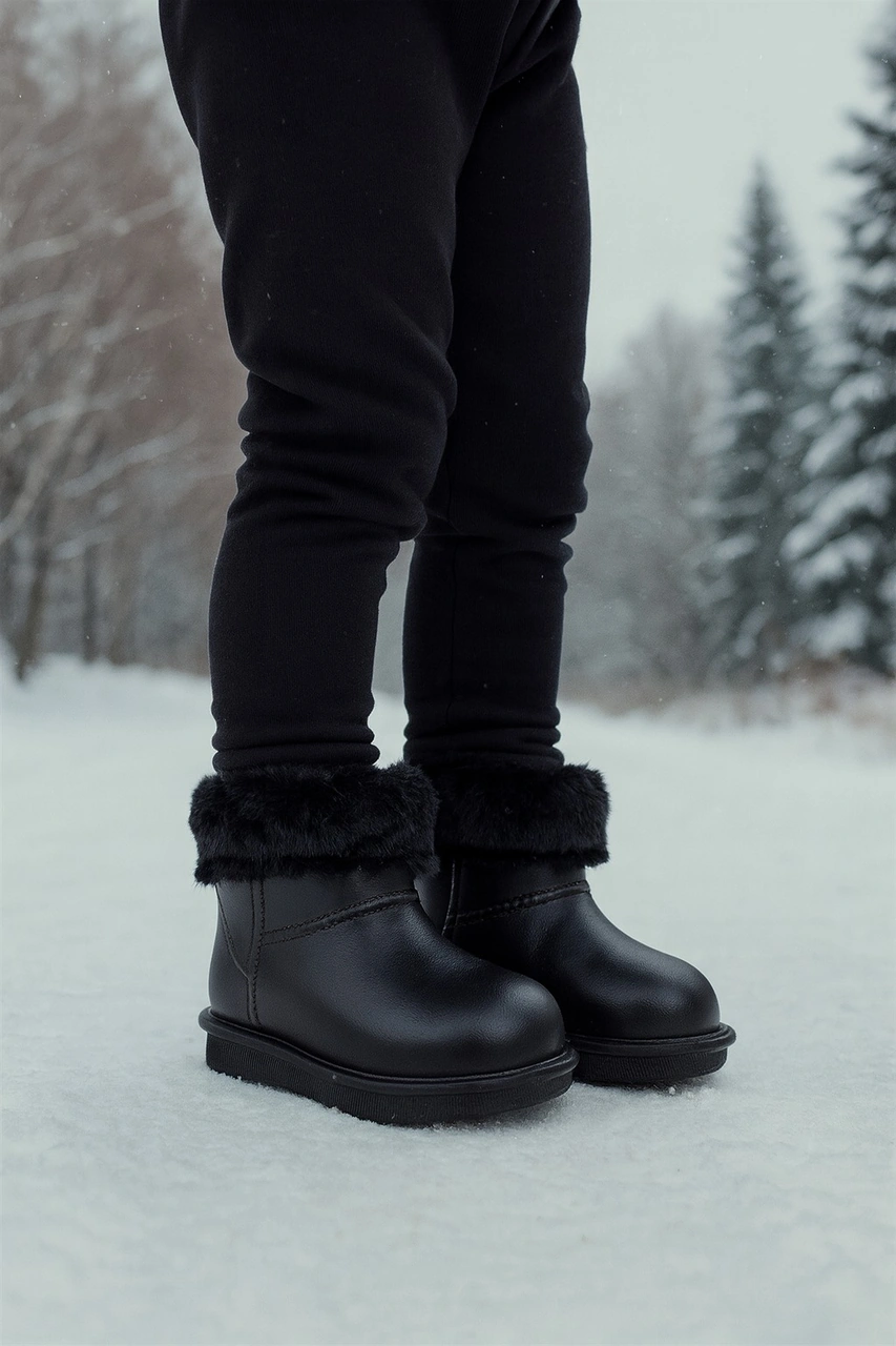 Su Geçirmez İçi Kürklü Kız Çocuk Eva Yağmur Kar Botu Siyah