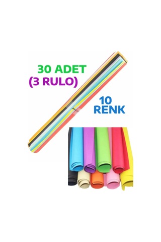 30 Adet 50x70 Cm Fon Kartonu 10 Renk 3 Rulo 10 Ayrı Renk 50 x 70