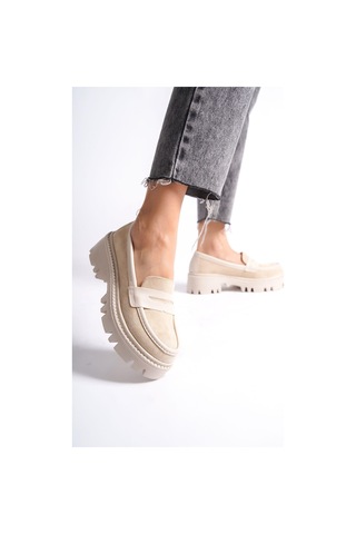 Mubiano Mb1190-bj Kalın Taban Lüx Süet Bej Kadın Kolej Loafer Bej