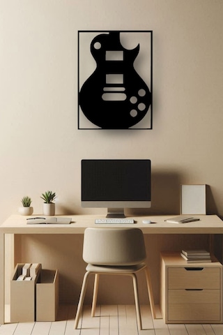 Ahşap Tablo Dekoratif Duvar Süsü Ev Ve Ofis İçin Müzik Ve Gitar Temalı