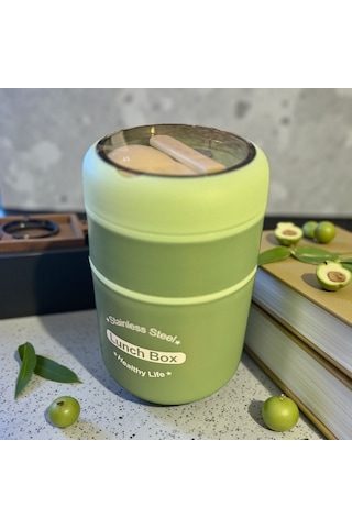 Tohana Kulplu Çelik Sefer Tası - Yemek Termosu Saklama Kabı 2 Katlı Yeşil 710 Ml. 304 Paslanmaz Çelik Pembe