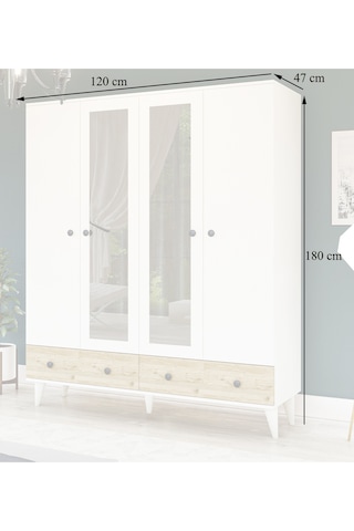 Gm 417 4 Kapılı 2 Çekmeceli Düğme Kulplu Aynalı Beyaz-atlantik Ça