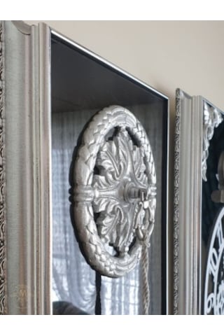 Bymelekoğlu 3'lü Çerçeveli Aynalı Takım Saati Duvar Saati Gümüş