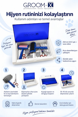 Groom-x Uv-c Ozon Etkili Pet Kuaför Makas Tarak Ve Tıraş Aleti Sterilizatör Cihazı