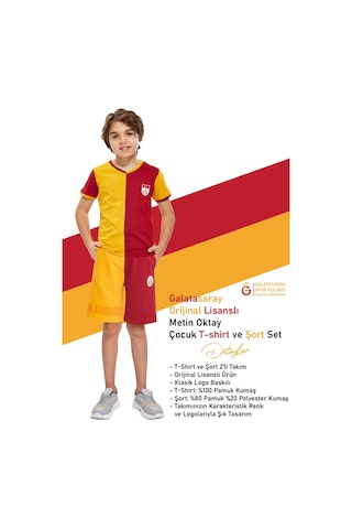 Gsstore Galatasaray Metin Oktay Çocuk T-shirt Ve Şort Set Kırmızı - Sarı