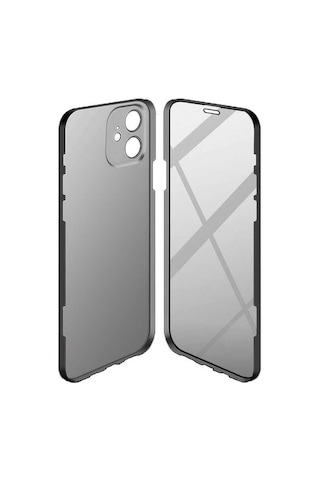 Apple Uyumlu iPhone 12 Kılıf 360 Tam Koruma Lüx Led Kapak Siyah