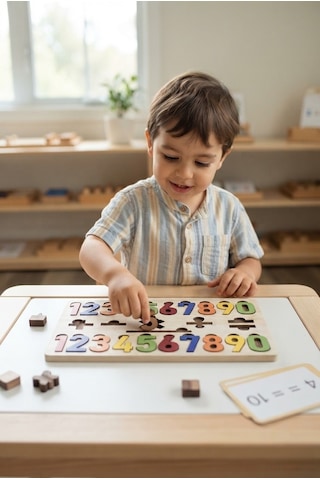 Renkli Sayılar Ve İşlemler 27 Parça Eğitici Ahşap Puzzle Zeka Geliştirici Matematik Puzzle Oyunu