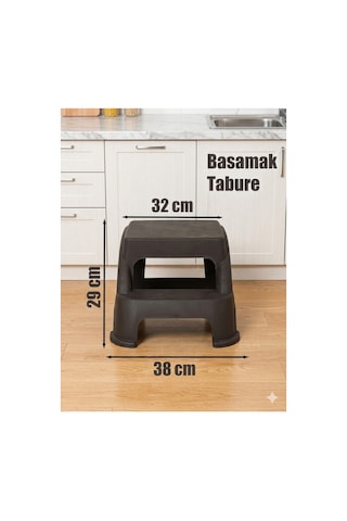 Antrasit Basamaklı Tabure Merdiven Kaydırmaz Tabanlı Çok Amaçlı Kamp Ev Bahçe Taburesi 38x32x29 Cm Gri