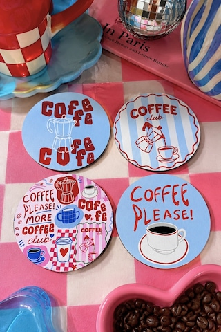 Coffee Please 4 Lü Bardak Altlığı Seti - 9 Cm, 3 Mm Mdf, Uv Baskı Çok Renkli