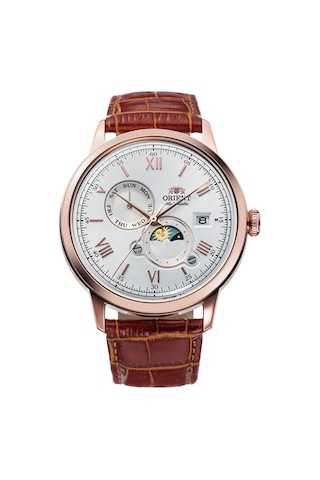 Orient Kurmalı Otomatik Deri Kahverengi Beyaz Kadran Sun&moon 42 Mm Erkek Kol Saati