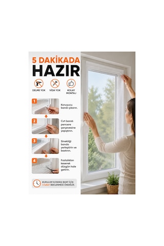 Flyblocker Tek Kanat Pencere Sinekliği 75x125 Cm Beyaz 4 Metre Çift Taraflı Cırt Bantlı Kolay Montaj