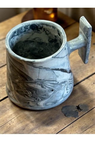 2'li Nerikomi El Yapımı Stoneware Fincan Gri - Krem