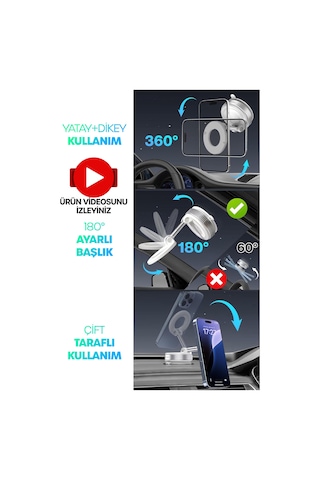 2li Magnetpro 360 Ayarlanabilir Araç İçi Masa Üstü Vakumlu Mıknatıslı Magsafe Telefon Tutucu Beyaz Beyaz