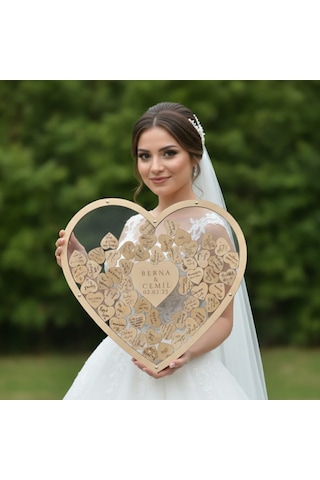 Düğün-nişan Kalp Desenli 50 Cm Büyüklüğünde Şeffah Pleksi Misafir-hatıra Anı Kutusu + Şövale Ve Kalem Hediyeli