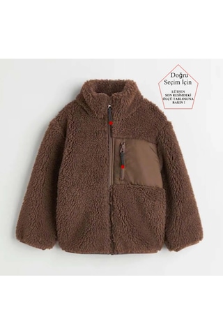 Smalltouch Unisex Çocuk Yumuşak Dokulu Astarlı Fermuarlı Cepli Peluş Hırka Kahverengi