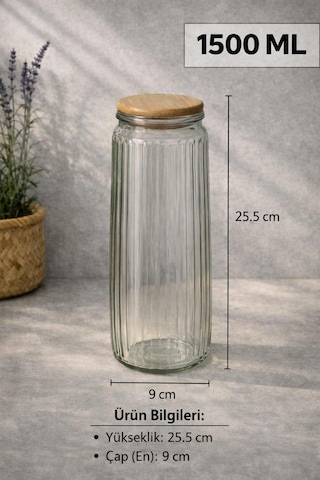 5'li Cam Saklama Kabı Seti, Ahşap Kapaklı, Vakumlu, 1500 Ml Muk-22-sb05-01