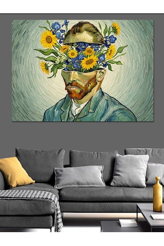 Van Gogh Çiçekli Yüz Dekoratif Kanvas - Mdf Ahşap Tablo
