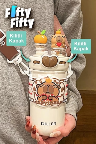 Dıller 520 Ml Tek Kapak Çift Kullanım Pipetli/pipetsiz Boyun Askılı/çelik Termos -ffdıllerd93renk Kahverengi