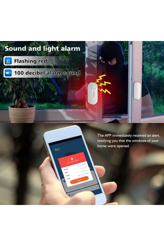 Yaozixa Tuya Wifi Akıllı Kapı Penceresi Alarmı - Uzakta İzleme, Zamanlama Ve Akıllı Ev Entegrasyonu, 100db Sesli Alarm Pil Dahil Değil