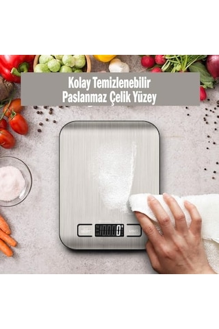 Dijital Mutfak Terazisi Paslanmaz Çelik Yüzeyli Hassas Tartı, 5 Kg Kapasiteli, Dara Özellikli, Lcd Ekranlı, 5 Birim Dönüşümlü, Pilli,dijital Tartı Açık Bej