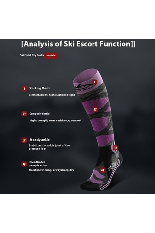 Butu Golovejoy Dwz05 1 Çift Spor Kompresyon Çorapları Kış Sıcak Yüksek Tüp Kayak Baldır Çorapları Siyah+mor Mor - Siyah