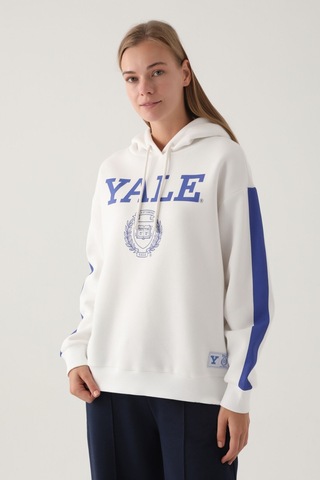 Yale Krem Baskılı Kapüşonlu Kadın Sweatshirt 5274-41167 Krem