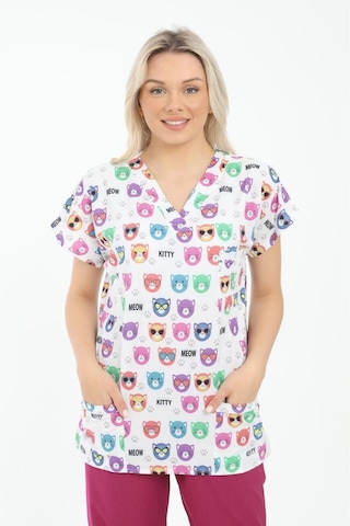 Likralı Cerrahi, Doktor, Hemşire, Veteriner, Dişçi, Desenli, Renkli Forma Tek Üst Scrubs Çok Renkli