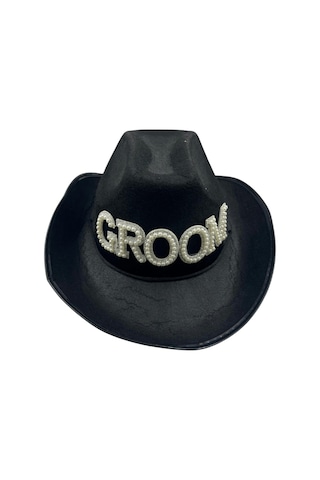 Şapka Kovboy Siyah Groom Taşlı Lüks Kadife Diğer