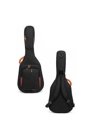 Profesyonel Gigbag Kalın Akustik Gitar Kılıfı-çantası - Siyah - Turuncu1900 Denye Lüx Kumaş - %100 Su Geçirmez