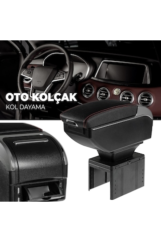 Oto Kolçak Sürgülü Ve Usb Şarj Girişli Tüm Araçlara Uyumlu Kol Dayama 7 Usb Girişli Kolçak Siyah
