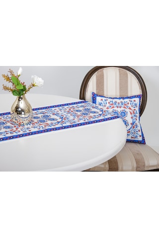 Finezza Çini Baskılı Kumaş Kreme Mavi Kırlent Kılıfı 45x45 cm İkili - 1436