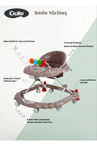 Ciciko Smile Yürüteç Öğretici Ve Stoplu Bej Yürüteç