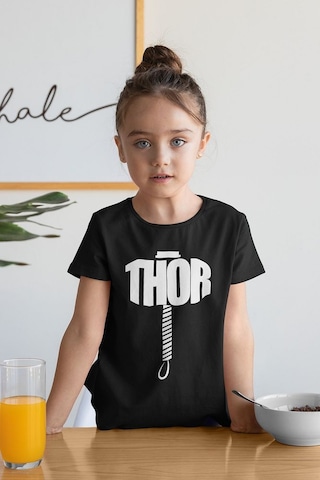 Sevbano Thor Çekiç Baskılı Unisex Avengers Çocuk Tişört 1-12 Yaş Siyah