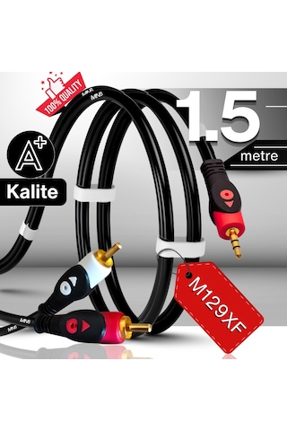 Mn6 M129xf Rca Kablosu/1,5 Metre-a+kalite-3.5mm/aux Ses Kablosu-2rca Ses Kablosu-ses Sistemi Uyumlu