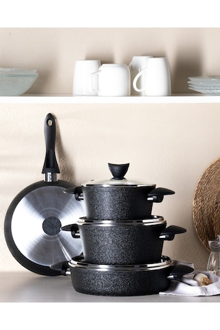 Madame Coco Opus Titanium 7 Parça Tencere Seti - Siyah Tncr0000000041