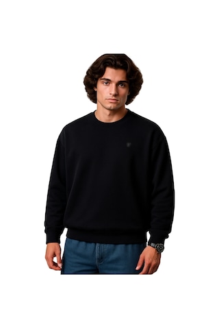 Erkek Büyük Beden 122 Kilo-158 Kilo Arası İçin Uygun Geniş Kalıp Bisiklet Yaka Pamuklu Selanik Kazak Siyah