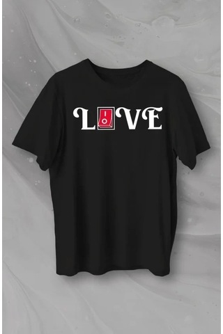 Defymoda 14 Şubat Sevgililer Günü Love Baskılı Oversize Bisiklet Yaka T-shirt - Siyah