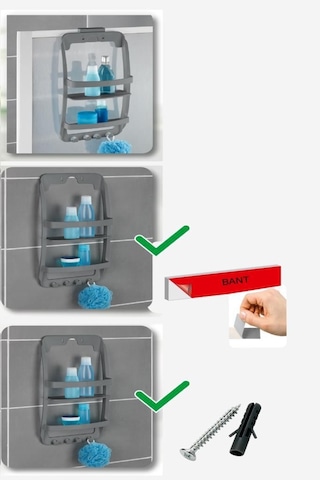 Banyo Rafı Duvara Monte Plastik 3 Katlı Raf Organizer Askılıklı, Antrasit Renkli