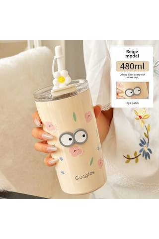 Yifomall 304 Ve 316 Paslanmaz Çelik Isı Saklama Bardak, 6-12 Saat Isı/sıcaklık Tutar, İki Yönlü İçim, Pipetli, Temizlenmesi Kolay, Outdoor Aktivitelere Uygun Pembe+göz Sticker+bardak Fırçası Diğer