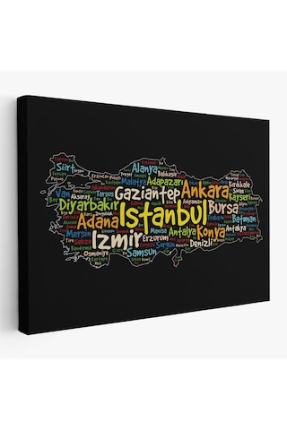 Es10 BOXING065 İller İsimli Siyah Zeminli Dekoratif Kanvas Tablo 1005 (95 x 165)