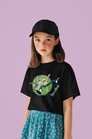 Sevbano Rick And Morty Baskılı Unisex Çizgi Film Çocuk Tişört 1-12 Yaş Siyah